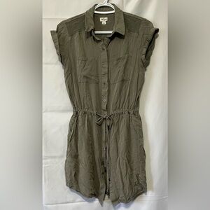 Tribal Jeans Dress‎ Women’s S Khaki Sage. Capped Sleeve Button Front